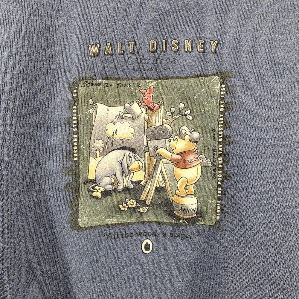 Vintage Walt Disney Studios Winnie the Pooh Sweatshirt Blue XXL Made in USA